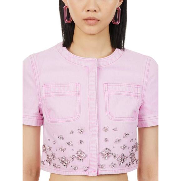 Self-Portrait Pink Embellished Crop Top - Picture 2 of 4